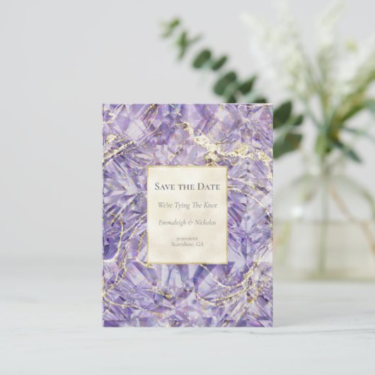 Paarse Euphoria Spinel Edelsteen Save the Date Briefkaart (Staand voorkant)