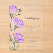Paarse Eustomas bruiloft Acryl Uitnodigingen (Voorkant)