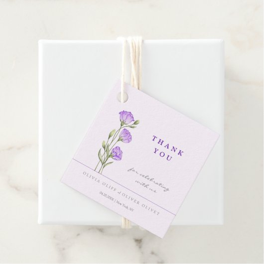 Paarse Eustomas bruiloft dank u Bedankjes Labels (In situ)