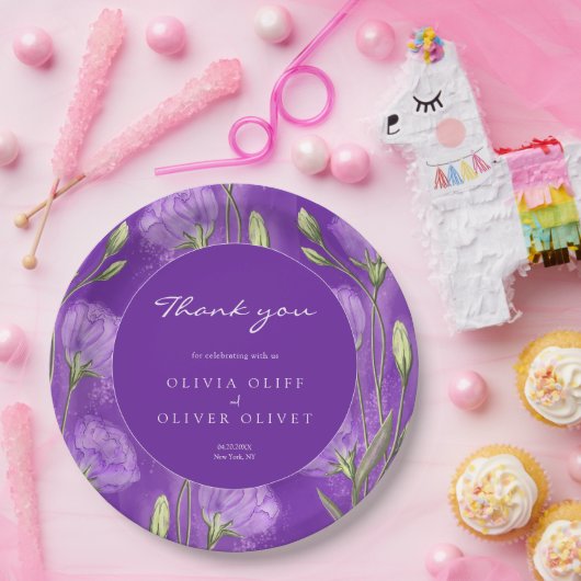 Paarse Eustomas bruiloft dank u Papieren Bordje (Feest)
