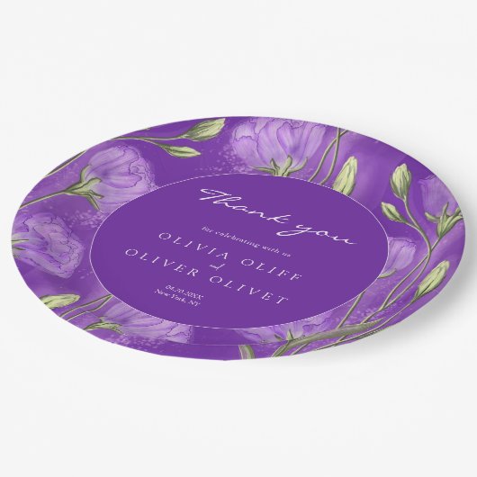 Paarse Eustomas bruiloft dank u Papieren Bordje (Gekanteld)
