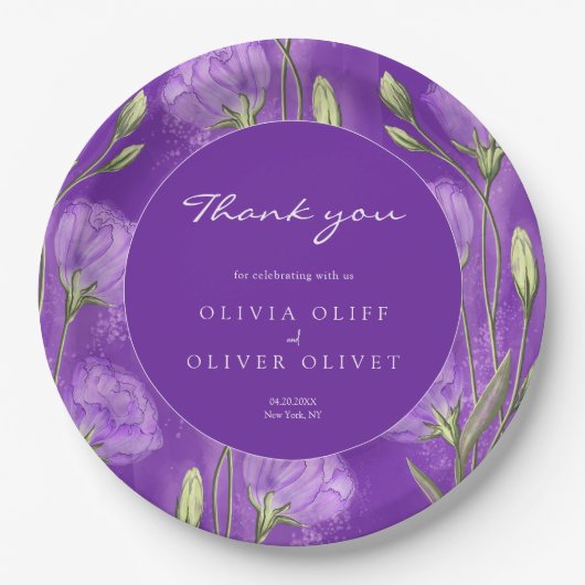 Paarse Eustomas bruiloft dank u Papieren Bordje (Voorkant)