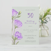 Paarse Eustomas bruiloft Jubileum 50 jaar Kaart (Staand voorkant)