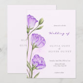 Paarse Eustomas bruiloft Kaart (Voorkant / Achterkant)