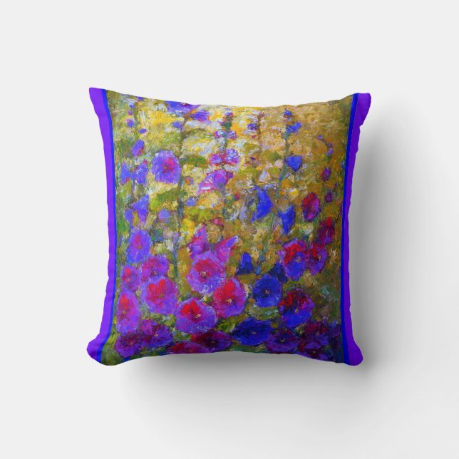 Paarse Evening Hollyhocks Garden Pillow door Sharl Kussen (Voorkant)