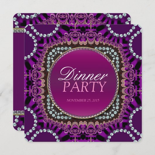 Paarse Exotic Eastern Dinner Party-uitnodiging Kaart (Voorkant / Achterkant)