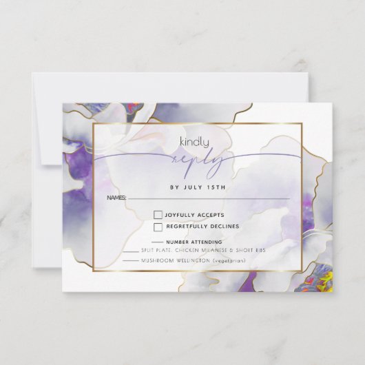 Paarse exotische maaltijdkeuze RSVP kaartje (Voorkant)