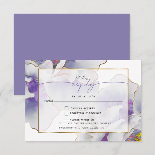 Paarse exotische maaltijdkeuze RSVP kaartje (Voorkant / Achterkant)