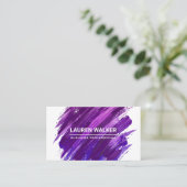 Paarse expressieve verf geborsteld visitekaartje (Staand voorkant)
