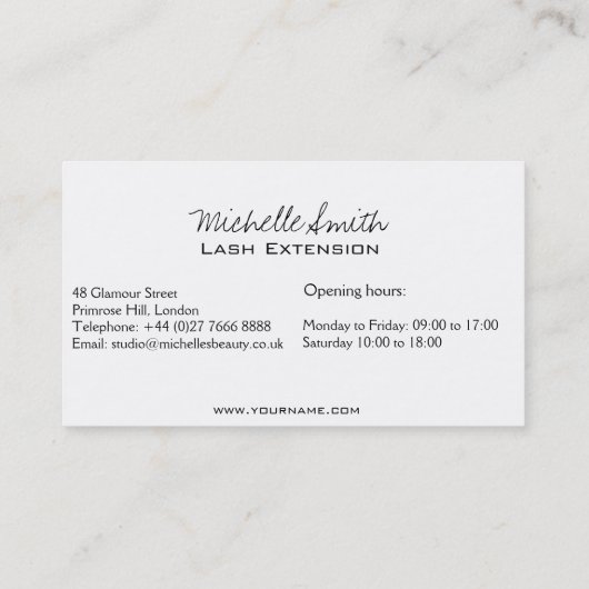 Paarse Eye lange wimpers Lash-uitbreidingspictogra Visitekaartje (Achterkant)