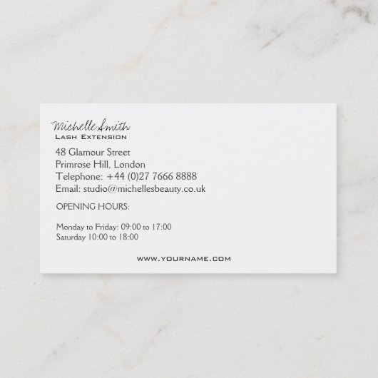 Paarse Eye lange wimpers Lash-uitbreidingspictogra Visitekaartje (Achterkant)