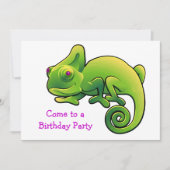 Paarse Eyed Lime Green Chameleon Birthday Party Kaart (Voorkant)