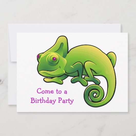 Paarse Eyed Lime Green Chameleon Birthday Party Kaart (Voorkant)