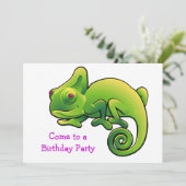 Paarse Eyed Lime Green Chameleon Birthday Party Kaart (Staand voorkant)