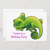 Paarse Eyed Lime Green Chameleon Birthday Party Kaart (Voorkant / Achterkant)