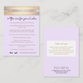 Paarse Eyelash Extensions nazorginstructies Aanbevelingskaartje (Voorkant / Achterkant)