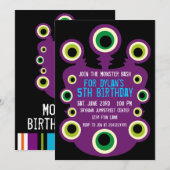 Paarse Eyes Monster Birthday Party Invitations Kaart (Voorkant / Achterkant)