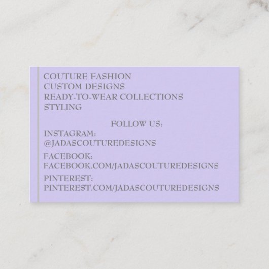 Paarse Fabric designer mode couture Visitekaartje (Achterkant)