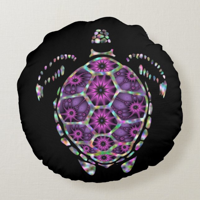 Paarse Factual Turtle Shell Rond Kussen (Achterkant)