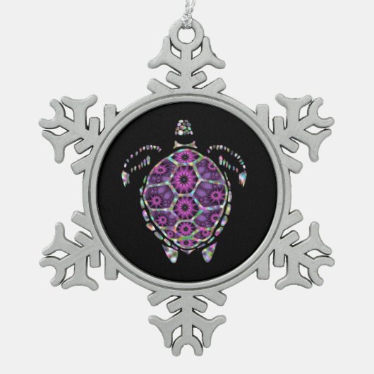 Paarse Factual Turtle Shell Tin Sneeuwvlok Ornament (Voorkant)