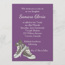 Paarse Fade Star Sneakers Bat Mitzvah Uitnodiging