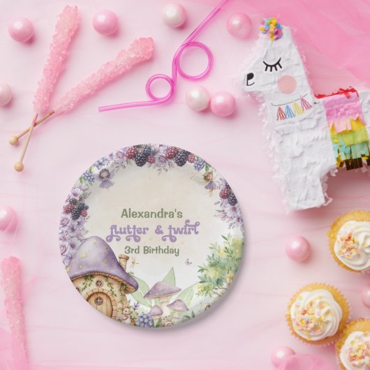 Paarse Fairy 3e Berry Verjaardag Papieren Bordje (Feest)