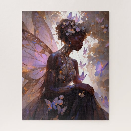 Paarse Fairy Afro-Amerikaanse Fantasy Art Legpuzzel (Verticaal)