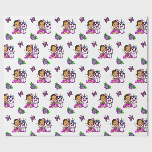 Paarse fairy, bloemen, botervliegen cadeaupapier (Vlak)