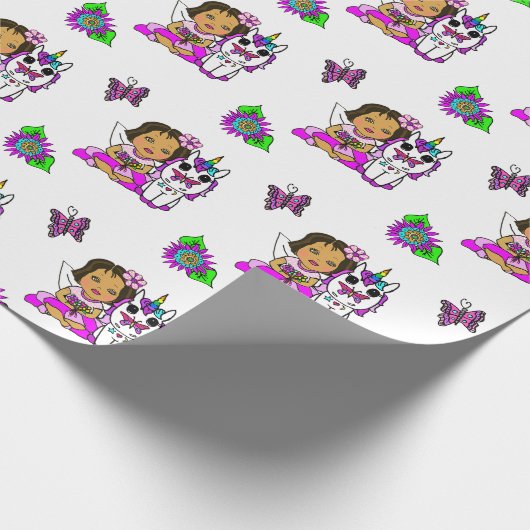 Paarse fairy, bloemen, botervliegen cadeaupapier (Hoek)