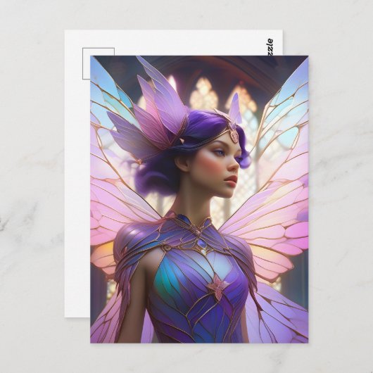 Paarse Fairy Briefkaart (Voorkant / Achterkant)