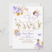 Paarse Fairy Butterfly Magische Bloemen 2e Verjaar Kaart (Voorkant)