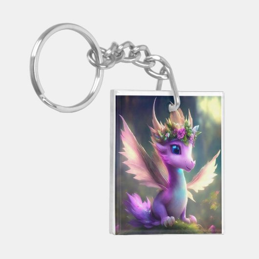 Paarse Fairy Dragon Sleutelhanger (Voorkant Links)