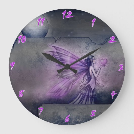 Paarse Fairy Fantasy Art Wall klok (Voorkant)
