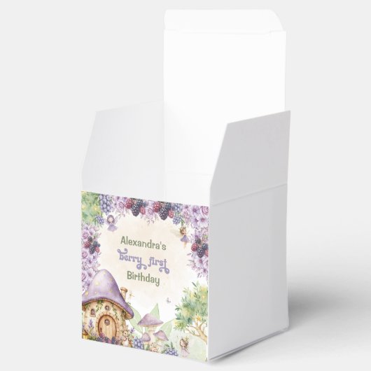 Paarse Fairy First Berry eerste verjaardag Bedankdoosjes (Geopend)