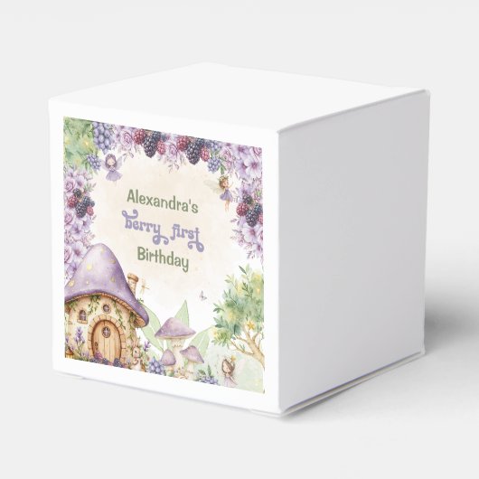 Paarse Fairy First Berry eerste verjaardag Bedankdoosjes (Achterkant)