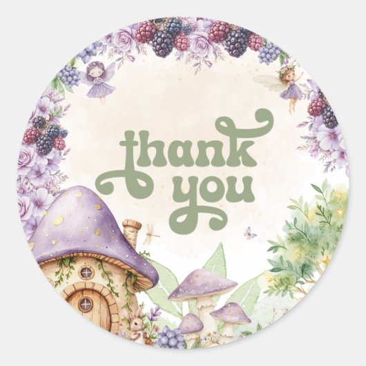 Paarse Fairy First Berry Eerste Verjaardag Bedankt Ronde Sticker (Voorkant)