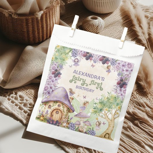 Paarse Fairy First Berry eerste verjaardag Bedankzakje