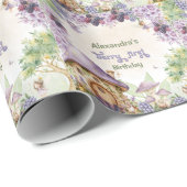 Paarse Fairy First Berry eerste verjaardag Cadeaupapier (Rol Hoek)