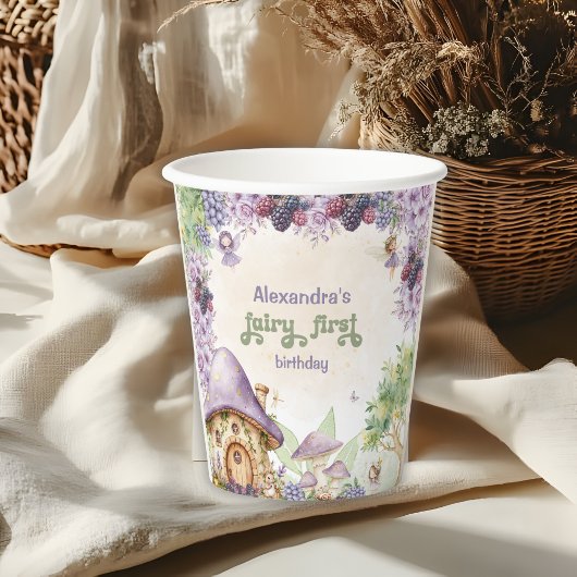 Paarse Fairy First Berry eerste verjaardag Papieren Bekers