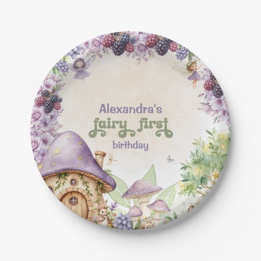 Paarse Fairy First Berry eerste verjaardag Papieren Bordje (Voorkant)