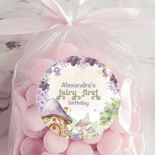 Paarse Fairy First Berry eerste verjaardag Ronde Sticker