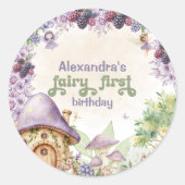 Paarse Fairy First Berry eerste verjaardag Ronde Sticker (Voorkant)
