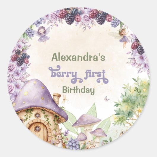 Paarse Fairy First Berry eerste verjaardag Ronde Sticker (Voorkant)
