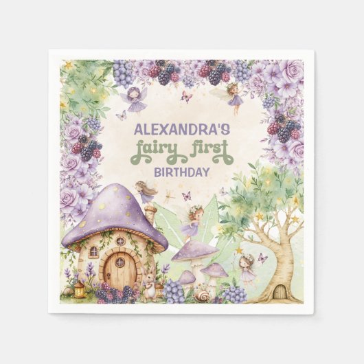 Paarse Fairy First Berry eerste verjaardag Servet (Voorkant)