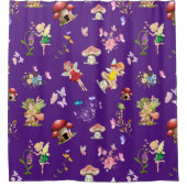 Paarse Fairy Flower Butterfly Mushroom thema Douchegordijn (Voorkant)