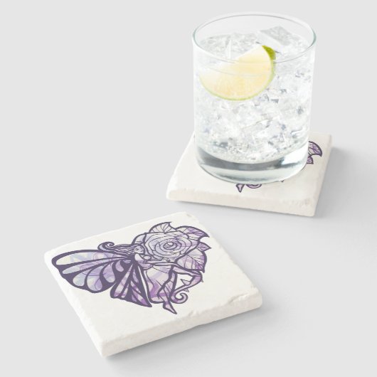 Paarse Fairy Heart Stenen Onderzetter (Zijkant)