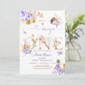 Paarse Fairy Magic ONE Verjaardag Vlinder Magisch Kaart (Staand voorkant)