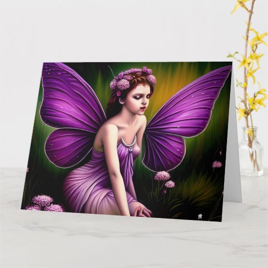 Paarse Fairy Magical Woodland Digital Art Card Kaart (Gele Bloem)
