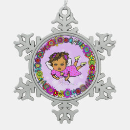 Paarse Fairy met Wand Whimsical Tin Sneeuwvlok Ornament