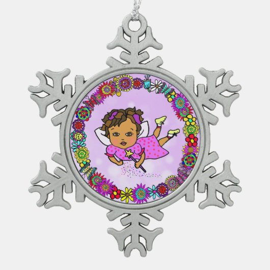 Paarse Fairy met Wand Whimsical Tin Sneeuwvlok Ornament (Voorkant)